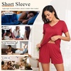 image:imageFindsweet 2 Piece Womens Short Sleeve Pajama Sets Lounge Sleepwear Ladies Pjs Sets with Pockets M3XLV Neckblack