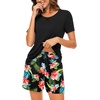 image:imageFindsweet Pajama Set for Women 2 Piece Lounge Set Soft Sleepwear Summer Casual Short Pjs Sets with Pockets M3XLBlack Topblack Floral Pants