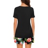 image:imageFindsweet Pajama Set for Women 2 Piece Lounge Set Soft Sleepwear Summer Casual Short Pjs Sets with Pockets M3XLBlack Topblack Floral Pants