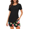 image:imageFindsweet Pajama Set for Women 2 Piece Lounge Set Soft Sleepwear Summer Casual Short Pjs Sets with Pockets M3XLBlack Topblack Floral Pants