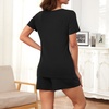image:imageFindsweet Pajama Set for Women 2 Piece Lounge Set Soft Sleepwear Summer Casual Short Pjs Sets with Pockets M3XLCrew Neckblack
