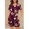 image:imageFindsweet Pajama Set for Women 2 Piece Lounge Set Soft Sleepwear Summer Casual Short Pjs Sets with Pockets M3XLCrew Neckfloral Wine