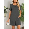 image:imageFindsweet Pajama Set for Women 2 Piece Lounge Set Soft Sleepwear Summer Casual Short Pjs Sets with Pockets M3XLCrew Neckgrey