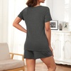 image:imageFindsweet Pajama Set for Women 2 Piece Lounge Set Soft Sleepwear Summer Casual Short Pjs Sets with Pockets M3XLCrew Neckgrey