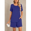 image:imageFindsweet Pajama Set for Women 2 Piece Lounge Set Soft Sleepwear Summer Casual Short Pjs Sets with Pockets M3XLCrew Neckroyal Blue