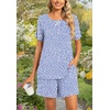image:imageFindsweet Pajama Set for Women 2 Piece Lounge Set Soft Sleepwear Summer Casual Short Pjs Sets with Pockets M3XLCrew Neckspotted Blue