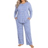 image:imageFindsweet Plus Size Womens Pajamas Sets 2 Piece Long Sleeve Pj Sleepwear Soft Comfy Tops and Pants with PocketsA1 Spotted Blue