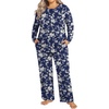 image:imageFindsweet Plus Size Womens Pajamas Sets 2 Piece Long Sleeve Pj Sleepwear Soft Comfy Tops and Pants with PocketsA3 White Little Flower