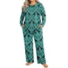 image:imageFindsweet Plus Size Womens Pajamas Sets 2 Piece Long Sleeve Pj Sleepwear Soft Comfy Tops and Pants with PocketsAbluegreen