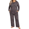 image:imageFindsweet Plus Size Womens Pajamas Sets 2 Piece Long Sleeve Pj Sleepwear Soft Comfy Tops and Pants with PocketsAfloral Black