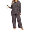 image:imageFindsweet Plus Size Womens Pajamas Sets 2 Piece Long Sleeve Pj Sleepwear Soft Comfy Tops and Pants with PocketsAfloral Black