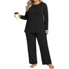 image:imageFindsweet Plus Size Womens Pajamas Sets 2 Piece Long Sleeve Pj Sleepwear Soft Comfy Tops and Pants with PocketsBlack