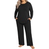 image:imageFindsweet Plus Size Womens Pajamas Sets 2 Piece Long Sleeve Pj Sleepwear Soft Comfy Tops and Pants with PocketsBlack