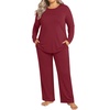image:imageFindsweet Plus Size Womens Pajamas Sets 2 Piece Long Sleeve Pj Sleepwear Soft Comfy Tops and Pants with PocketsBurgundy