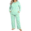 image:imageFindsweet Plus Size Womens Pajamas Sets 2 Piece Long Sleeve Pj Sleepwear Soft Comfy Tops and Pants with PocketsButterfly Green