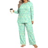 image:imageFindsweet Plus Size Womens Pajamas Sets 2 Piece Long Sleeve Pj Sleepwear Soft Comfy Tops and Pants with PocketsButterfly Green