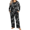 image:imageFindsweet Plus Size Womens Pajamas Sets 2 Piece Long Sleeve Pj Sleepwear Soft Comfy Tops and Pants with PocketsCarved White Black