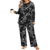 image:imageFindsweet Plus Size Womens Pajamas Sets 2 Piece Long Sleeve Pj Sleepwear Soft Comfy Tops and Pants with PocketsCarved White Black