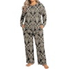 image:imageFindsweet Plus Size Womens Pajamas Sets 2 Piece Long Sleeve Pj Sleepwear Soft Comfy Tops and Pants with PocketsFl Khaki