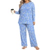 image:imageFindsweet Plus Size Womens Pajamas Sets 2 Piece Long Sleeve Pj Sleepwear Soft Comfy Tops and Pants with PocketsFl Pale Blue White