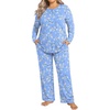 image:imageFindsweet Plus Size Womens Pajamas Sets 2 Piece Long Sleeve Pj Sleepwear Soft Comfy Tops and Pants with PocketsFl Pale Blue White