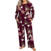 image:imageFindsweet Plus Size Womens Pajamas Sets 2 Piece Long Sleeve Pj Sleepwear Soft Comfy Tops and Pants with PocketsFloral Wine