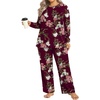 image:imageFindsweet Plus Size Womens Pajamas Sets 2 Piece Long Sleeve Pj Sleepwear Soft Comfy Tops and Pants with PocketsFloral Wine