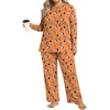 image:imageFindsweet Plus Size Womens Pajamas Sets 2 Piece Long Sleeve Pj Sleepwear Soft Comfy Tops and Pants with PocketsHalloween Orange