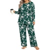 image:imageFindsweet Plus Size Womens Pajamas Sets 2 Piece Long Sleeve Pj Sleepwear Soft Comfy Tops and Pants with PocketsLittle Flower Green