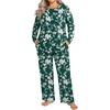 image:imageFindsweet Plus Size Womens Pajamas Sets 2 Piece Long Sleeve Pj Sleepwear Soft Comfy Tops and Pants with PocketsLittle Flower Green