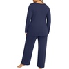 image:imageFindsweet Plus Size Womens Pajamas Sets 2 Piece Long Sleeve Pj Sleepwear Soft Comfy Tops and Pants with PocketsNavy Blue