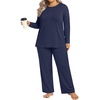 image:imageFindsweet Plus Size Womens Pajamas Sets 2 Piece Long Sleeve Pj Sleepwear Soft Comfy Tops and Pants with PocketsNavy Blue