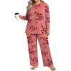 image:imageFindsweet Plus Size Womens Pajamas Sets 2 Piece Long Sleeve Pj Sleepwear Soft Comfy Tops and Pants with PocketsPeach Pink