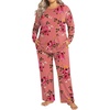 image:imageFindsweet Plus Size Womens Pajamas Sets 2 Piece Long Sleeve Pj Sleepwear Soft Comfy Tops and Pants with PocketsPeach Pink