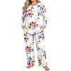 image:imageFindsweet Plus Size Womens Pajamas Sets 2 Piece Long Sleeve Pj Sleepwear Soft Comfy Tops and Pants with PocketsPink Flowerwhite