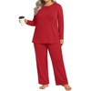 image:imageFindsweet Plus Size Womens Pajamas Sets 2 Piece Long Sleeve Pj Sleepwear Soft Comfy Tops and Pants with PocketsRed