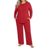 image:imageFindsweet Plus Size Womens Pajamas Sets 2 Piece Long Sleeve Pj Sleepwear Soft Comfy Tops and Pants with PocketsRed
