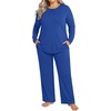 image:imageFindsweet Plus Size Womens Pajamas Sets 2 Piece Long Sleeve Pj Sleepwear Soft Comfy Tops and Pants with PocketsRoyal Blue