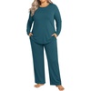 image:imageFindsweet Plus Size Womens Pajamas Sets 2 Piece Long Sleeve Pj Sleepwear Soft Comfy Tops and Pants with PocketsSmoky Blue