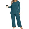 image:imageFindsweet Plus Size Womens Pajamas Sets 2 Piece Long Sleeve Pj Sleepwear Soft Comfy Tops and Pants with PocketsSmoky Blue