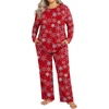 image:imageFindsweet Plus Size Womens Pajamas Sets 2 Piece Long Sleeve Pj Sleepwear Soft Comfy Tops and Pants with PocketsSnowflakered