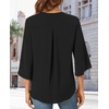 image:imageFindsweet Women Blouses Dressy Casual 34 Sleeve Tops Business Work Chiffon Office V Neck Shirts M4XL34 SleeveBlack