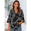 image:imageFindsweet Women Blouses Dressy Casual 34 Sleeve Tops Business Work Chiffon Office V Neck Shirts M4XL34 SleeveBlack White Flower