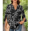 image:imageFindsweet Women Blouses Dressy Casual 34 Sleeve Tops Business Work Chiffon Office V Neck Shirts M4XL34 SleeveBlack White Flower
