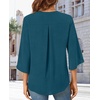 image:imageFindsweet Women Blouses Dressy Casual 34 Sleeve Tops Business Work Chiffon Office V Neck Shirts M4XL34 SleeveBlue Green