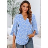 image:imageFindsweet Women Blouses Dressy Casual 34 Sleeve Tops Business Work Chiffon Office V Neck Shirts M4XL34 SleeveBlue White Flower