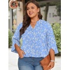 image:imageFindsweet Women Blouses Dressy Casual 34 Sleeve Tops Business Work Chiffon Office V Neck Shirts M4XL34 SleeveBlue White Flower