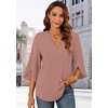 image:imageFindsweet Women Blouses Dressy Casual 34 Sleeve Tops Business Work Chiffon Office V Neck Shirts M4XL34 SleeveCoffee