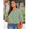 image:imageFindsweet Women Blouses Dressy Casual 34 Sleeve Tops Business Work Chiffon Office V Neck Shirts M4XL34 SleeveGreen Flowers