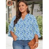 image:imageFindsweet Women Blouses Dressy Casual 34 Sleeve Tops Business Work Chiffon Office V Neck Shirts M4XL34 SleeveInk Blue Flower